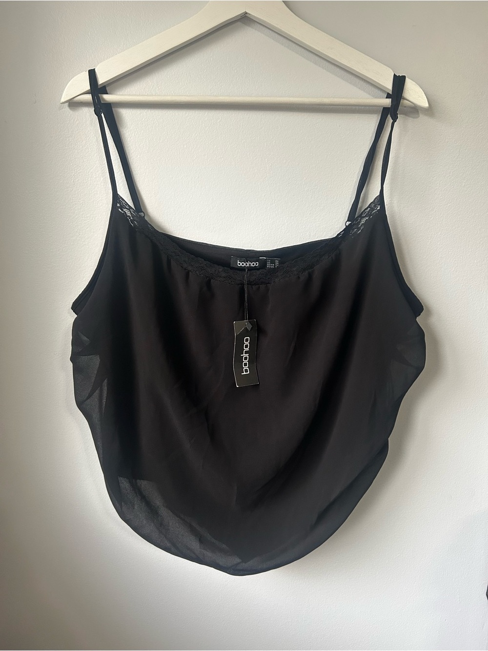NWT Boohoo Black Lace-Trim Slip Top